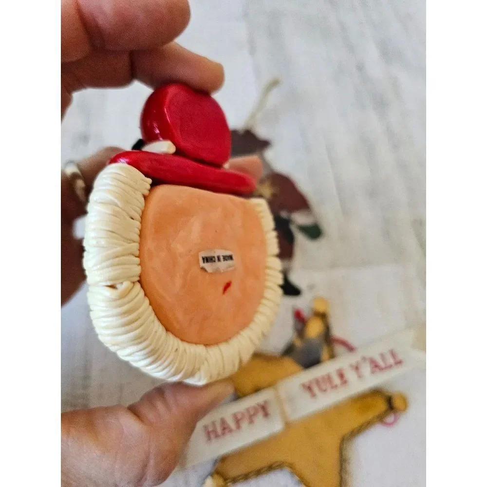 Vintage cowboy Santa‎ ornament Xmas tree badge Santa with badges